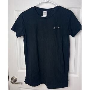 Pink Victoria Secret T-Shirt Short Sleeve Embellished Logo Black Top Size XS